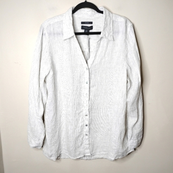 NWT Tahari Linen Button-Front Shirt Size 1X Roll Tab Sleeves Breezy Resort Style - Picture 2 of 8
